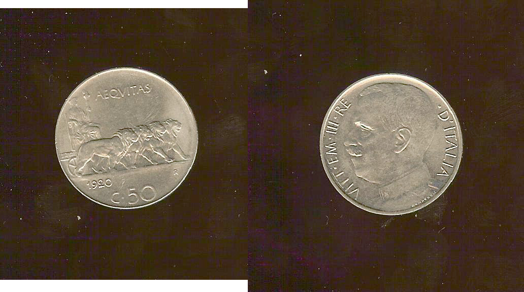 Italy 50 centesimi 1920 plain edge Unc